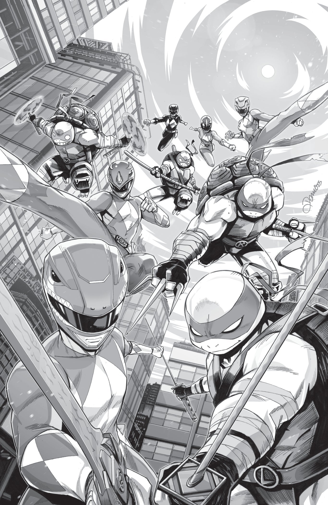 Mighty Morphin Power Rangers/Teenage Mutant Ninja Turtles, Vol. 3 #1G (1:10 Ratio B&W Virgin variant)